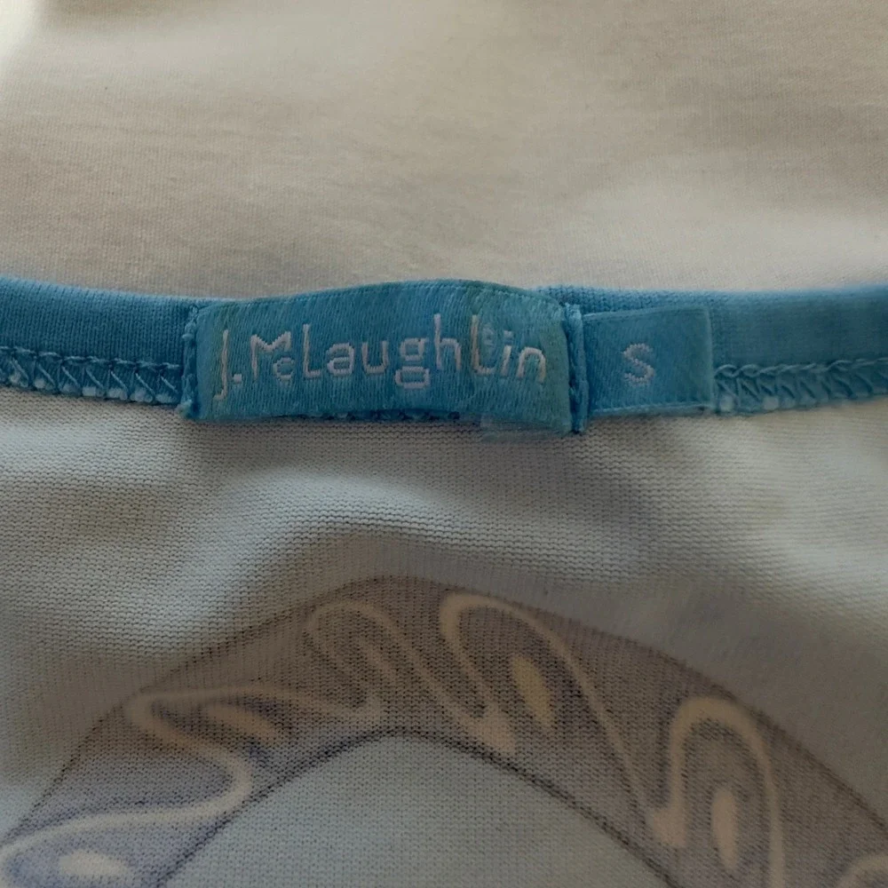 J MCLAUGHLIN Womens Equestrian Print Long Sleeve Designer Classic Top‎ Blue S - Picture 3 of 5